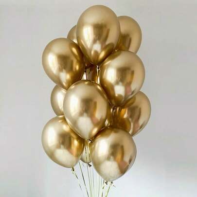 20pcs 10-Inch Gold Metallic Latex Balloons, Suitable For Wedding, Anniversary, Carnival, Party, Birthday Party Decoration