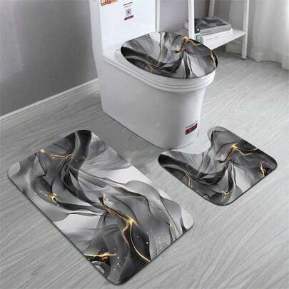 1 Bộ thảm nhà vệ sinh phòng tắm họa tiết tranh mực trang trí nhà hiện đại, thảm dày mềm chống trượt, thảm nhà tắm trang trí phòng Phụ kiện phòng tắm trở lại trường Trang trí nhà bếp phòng tắm