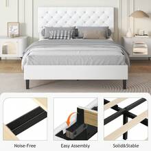 Bed Frame, Upholstered Bed Frame With Button Tufted Headboard, PU Leather Bed Frame With Adjustable Headboard, No Box Spring Needed, Easy Assembly, White/ Black/ Pink/ Blue/ Green, Twin/ Full/ Queen * Bed Frame Queen Queen Bed Frame Bed Frame Full Full Size Bed Frame King Size Bed Frame Twin Bed Frame Room Decor Home Decor Christmas Decor Bedroom Decor Valentine Day Decor Storage Living Room Decor Furniture House Decor - 白色 - 查看 6
