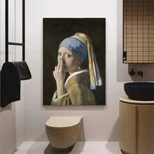 1PC Humor Woman Bad Smell Toilet Poster Canvas Painting Wall Art Print Funny Bathroom Decor Vintage Style Poster Optional Frame ,Wall Art With Frame - Multicolor - View 3