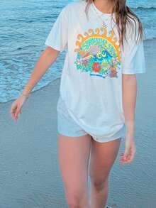 Women Y2k Oversized Graphic Tees Floral Print Short Sleeve Crewneck T Shirts Loose Fit Summer Going Out Tops For Teen Girls Aesthetic Clothes 2000s Beach Shirts For Women Streetwear - Nhiều màu - Xem 3