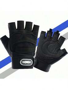 1 Pair Unisex Gym/Workout Gloves, Anti-Slip Palm, Breathable Mesh Back, Wrist Support, Fingerless Design, Suitable For Summer Outdoor Sports - Black - View 1