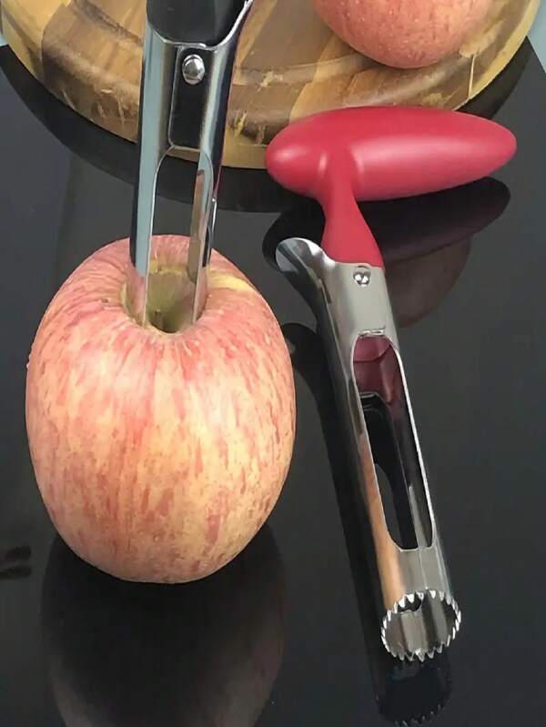 1 pezzo Attrezzo da cucina in acciaio inossidabile per rimuovere facilmente il torsolo della frutta, con strumento per separare la polpa, bordo dentellato affilato per pere, peperoni, mele, ananas e altro ancora - design portatile, facile da usare e salvaspazio