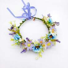1 pieza Diadema con flor roja estilo Mori para mujer de estilo bohemio, hermoso accesorio para el cabello tipo corona de flores para novia, sesiones de fotos, Día de San Valentín, accesorios para el cabello de boda - Rojo - Ver 5