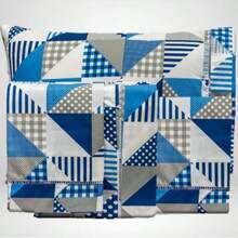 QUEEN Fitted Sheet Set 3 Pieces 100% Printed Cotton, Pillowcase With Toothpick Tip - (Own Bed Linen) - Hình học màu xanh - Xem 1