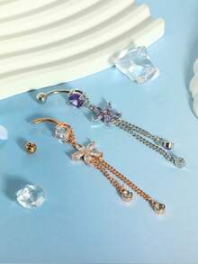 1pc 14G Dangle Belly Button Ring Piercing Jewelry Stainless Steel Heart Flower CZ Reverse Navel Rings Dangling Belly Button Ring Piercing Jewelry For Women 14 Gauge Hypoallergenic Chain Long