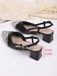 Women's Strap Buckle Pointed Toe Slip-On Pumps, French Style Elegant Square Toe Backless Sandals, Fashion Versatile Thick Heel Summer Vacation Shoes