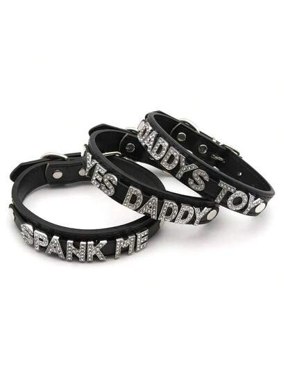 1pc ملحقات الملابس الداخلية المثيرة رسائل راينستون بو الجلود اليطانية اليطانية الرجال للنساء دور الشرير دور اللاعب السود | مقاس: مملوكة