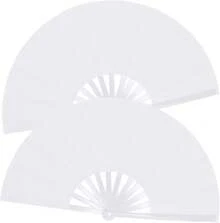 Abanicos plegables grandes para hombre/mujer - Estilo chino japonés para kung fu, tai chi - Para EDM, festivales de música, clubs, eventos, fiestas, baile, actuaciones, decoración (Negro y Rojo) - Blanco - Ver 1
