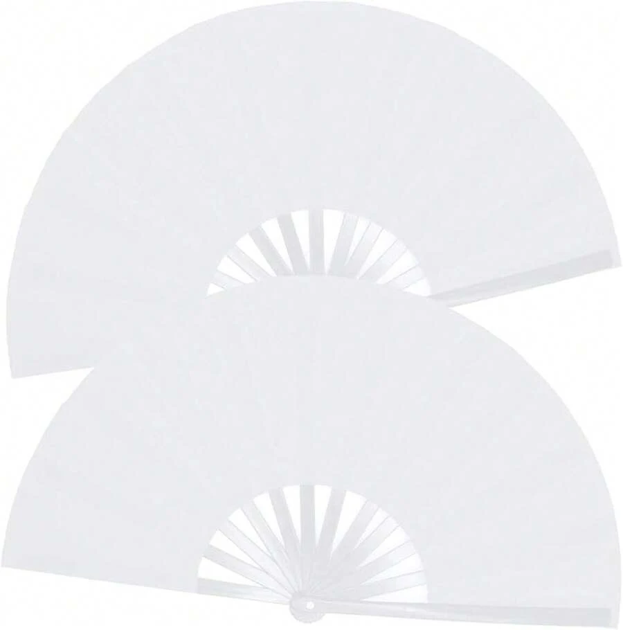 Abanicos plegables grandes para hombre/mujer - Estilo chino japonés para kung fu, tai chi - Para EDM, festivales de música, clubs, eventos, fiestas, baile, actuaciones, decoración (Negro y Rojo) - Blanco - Ver 1