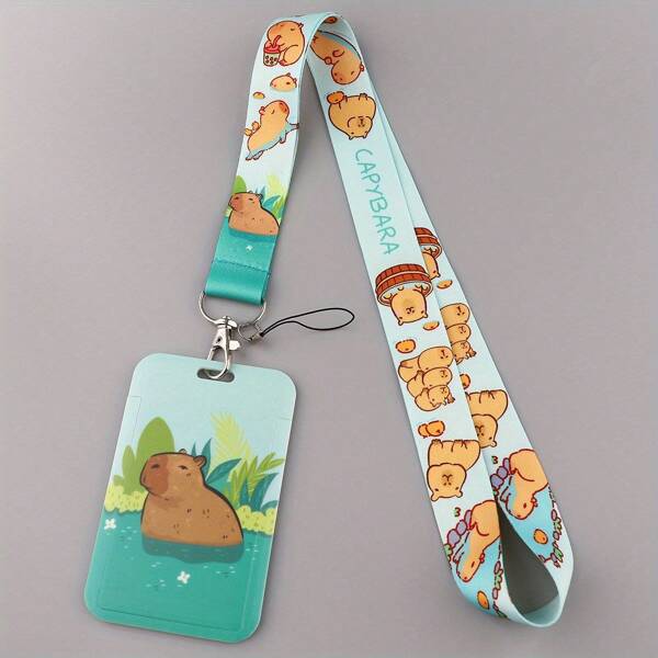 1 Set New Style Cute Capybara Neck Strap Lanyards Keychain Badge Holder ID Card Pass Hang Rope Lariat Lanyard For Key Rings Accessories School Supplies, Back To School