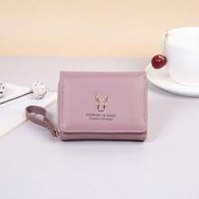 字母图案鹿角装饰口袋钱包小钱包三折拉链女士钱包迷你薄轻便多层信用卡身份证钱便携简约时尚现代商务周年纪念圣诞节情人节生日礼物礼物爱人女士女孩女士钱包迷你钱包钱包小钱包 - 紫色 - 查看 1