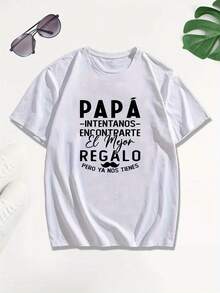 Fun French Happy Father's Day Men's Short Sleeve T-Shirt - Black Casual Summer Top With Spanish Dad Quote & Mustache Graphic, Lightweight Breathable Round Neck Tee, Machine Washable Gift For Dad, Fathers Day Gift - trắng - Xem 3