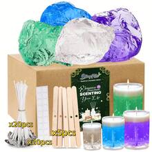 BlingFun Gel Wax Candle Making Kit,With 4 Colors/400g Premium Clear Jelly Wax For Candle Making, 20pcs Wax Wicks& 20pcs Stickers, 5pcs Wick Holdersfor Gel Scented Candle Making, Home Decor, Craft Projects