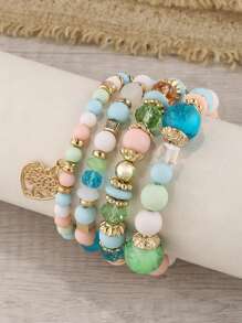 Conjunto de 4 Pulseiras Elásticas de Contas Acrílicas Coloridas Estilo Vintage e Elegante para Mulheres, Adequadas para Festivais, Aniversários, Encontros, Danças, Festas, Casamentos, Feriados, Compras, Deslocamentos Diários.