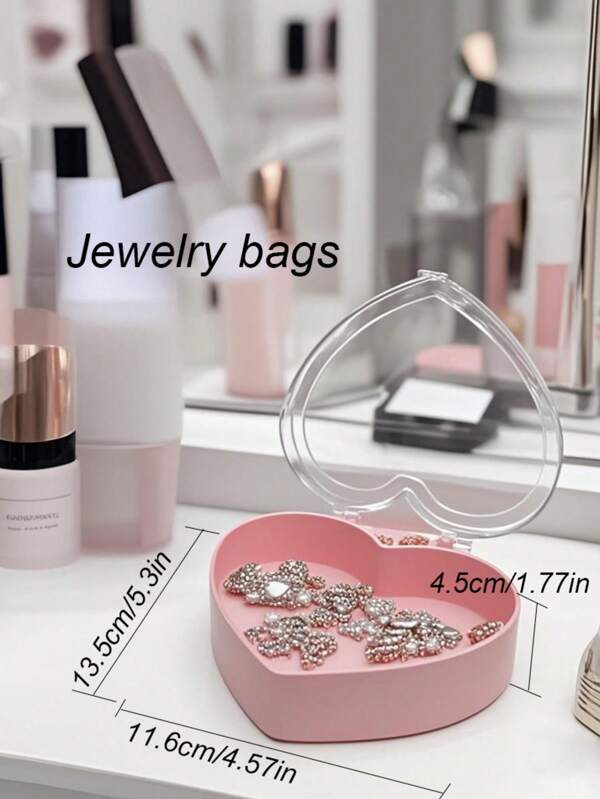A Heart-Shaped Plastic Handbag With A Transparent Lid, Suitable For Jewelry Storage And Display, Cosmetics Packaging For Women Storage Organizer Travel Essentials Gift Back To School