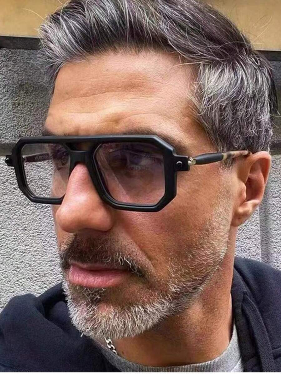 1 副男士时尚方形透明眼镜，多功能配饰 - 無色 - 查看 1