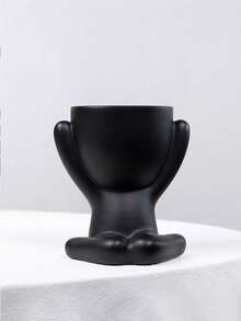 1pc Creative Human-Shaped Succulent Planter With Colorful Artificial Plants - Black Ceramic, Modern Minimalist Home & Office Decor, Geometric Shaped Plant Pot, Suitable For Indoor/Outdoor Garden, Wedding, Easter Table Centerpiece, Storage & Display - Black - View 10