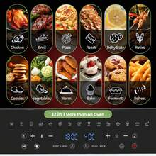 Emphsism Friggitrice ad aria calda da 23 litri, mini forno, friggitrice ad aria calda a doppia zona, forno XXL da 1800 W con touchscreen a LED, 15 programmi, con ricettario e accessori.