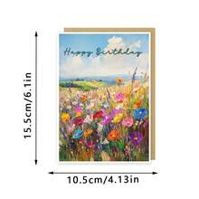 1 张生日快乐卡、鲜艳的野花田野卡、花卉生日祝福卡、自然卡 - 彩色 - 查看 7