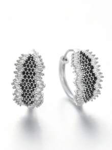 1pair Uniquely Sparkling Black Cubic Zirconia Hoop Earrings For Women's Elegant Engagement Wedding Party Jewelry Gift - hoa tai - Xem 4