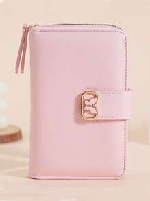Novo estilo de carteira com fivela borboleta, zíper único, botão de pressão, grande capacidade, compartimentos para cartões, carteira minimalista feminina de cor sólida, rosa para mulheres, mini carteira, bolsa, carteira pequena, carteira fofa