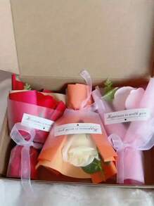 3 Stücke handgefertigte Mini-Rosen-Blumensträuße, Seifenblumen-Sträuße, realistische Blumensträuße als Geschenk zum Lehrertag, Graduierung, Geburtstag, Valentinstag und zur Hochzeitsdekoration