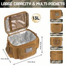 Tactical Lunch Bag For Men, Heavy Duty Lunch Insulator, Leak Proof, Durable For Office, Camping, Picnic, Water Bottle With MOLLE Webbing. - 卡其色 - View 3