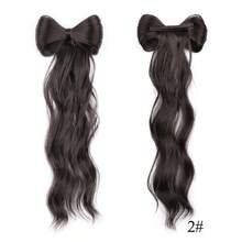 蝴蝶结夹马尾辫接发半马尾辫棕色 12/14 英寸马尾辫接发女士卷发波浪马尾辫儿童蝴蝶结形马尾辫黑色合成发夹假马尾辫女童假发日常派对使用 - 彩色 - 查看 14
