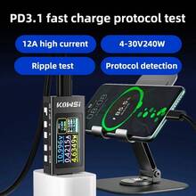 KWS-X1 Type-C 快充测试仪 | PD/QC 全协议自动识别，4-30V/12A 高精度测试，纹波曲线双测试，金属外壳便携式工具 - 黑色 - 查看 4