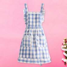 Plaid Apron For Women, Kitchen Cooking Apron With Pocket Adjustable Chef Apron Baking Aprons Bib Aprons Artist Apron For Cooking - Blue - View 4