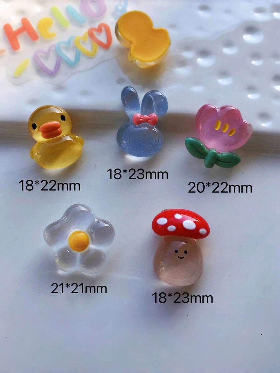 10pcs Transparent Duck, Rabbit, Mushroom, Flower Shoe Charms Decorations, Suitable For Clogs, Beach Sandals
