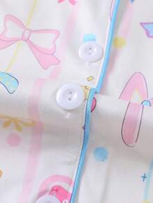 2 件儿童睡衣套装，短袖休闲舒适开衫睡衣，可爱蝴蝶结和心形印花，适合外出和居家使用，夏季 - 白色 - 查看 6