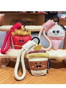 夏季创意卡通皮质零食钥匙扣包饰可爱薯条咖啡冰淇淋情侣包饰小礼物钩针沙滩饰品 - 彩色 - 查看 1