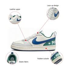 Nike Court Borough Low GS 時尚休閒滑板鞋，灰色/白色，防滑耐磨，HM3722-141 - 白藍色 - 查看 2