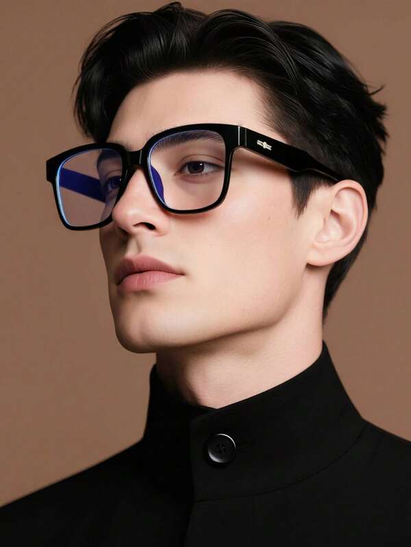 1 PC Men's Acrylic Casual Large Square Frames Fashion Anti-Blue Light Glasses For Daily Reading And Work Commute Use
