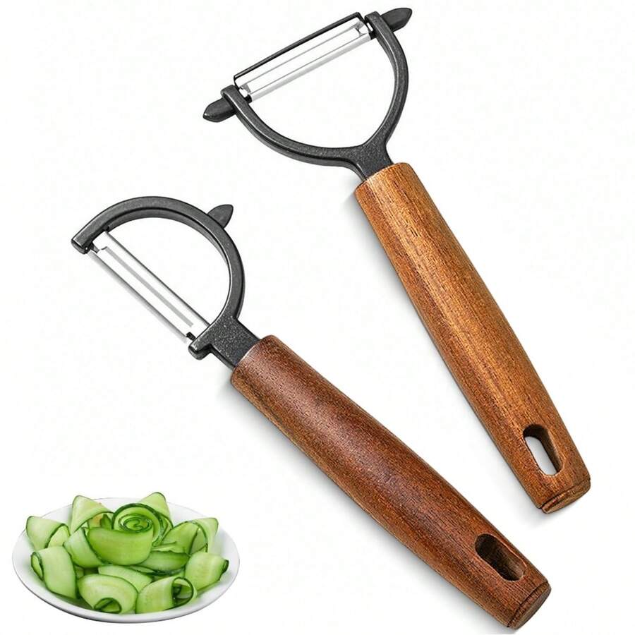 1/2 piezas Pelador de verduras para la cocina, pelador giratorio de acero inoxidable premium con removedor de imperfecciones para cocineros y chefs (Opcional pelador en Y/Pelador en P) - Marrón - Ver 1
