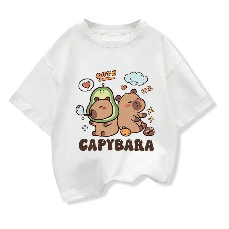 2025 New Kids Shirts Capybara Printed Cartoon T Shirt For Girls Summer Animal Printing Boy T Shirt Tops Tees Children Clothes.Jpg - White - View 1
