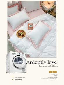 3pcs White & Light Pink Floral Lace Dorm Bedding Set, 2 Pillowcases 1 Duvet Cover, Machine Washable, No Filling - White - View 6