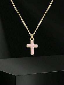 三色简约十字架吊坠项链，不锈钢链条，甜美可爱，适合儿童街头派对、旅行、度假、夏季海滩等场合，百搭饰品，精美礼物