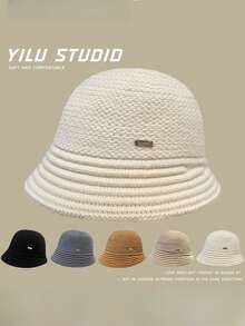 1pc Women Knitted Breathable Fisherman Cap, Multi-Color Korean/Japanese Minimalist & Versatile Slim Sun Hat, Made Of Polyester Fiber - Multicolor - View 2