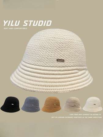 1pc Women Knitted Breathable Fisherman Cap, Multi-Color Korean/Japanese Minimalist & Versatile Slim Sun Hat, Made Of Polyester Fiber