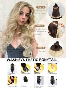 Extensions de cheveux Extensions à clipper en forme de V Extensions de cheveux ondulés Extensions synthétiques en 1 pièce seul morceau avec 5 clips de sécurité Extensions de cheveux à clipser pour usage quotidien des femmes