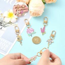 1pc Flower Design Keychain, Pastoral Floral Keyring, Violet/Lily Of The Valley/Lily/Sunflower Alloy Pendant, Fashion Elegant Bag Charm Accessory, Holiday Gift