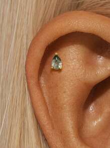 1 peça de piercing de orelha em prata esterlina 925, ágata natural com grama aquática, gota d'água, conjunto de garras, cartilagem plana, hélice, joia fina para uso diário, festa de casamento, noivado, aniversário, dia dos namorados