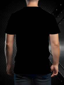 Men's Black With Red Heart Print T-Shirt, Polyester Round Neck Short Sleeve T-Shirt, Casual Street Wear, Loose Fit, Plus Size - Multicolor - View 5
