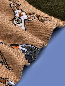 1双卡通鹿头图案男士中筒袜。采用柔软透气面料制成，适合夏季休闲穿着。可爱的袜子，趣味配饰，梦幻设计，舒适贴合，俏皮风格 - 彩色 - 查看 5