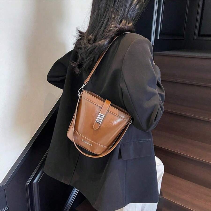 Retro Light And Luxurious Water Bucket Bag, Fashionable Temperament, Handbag, Women's Bag, Commuter Shoulder Bag, Cute And Fashionable, Perfectly Matches Your Style, The Best Gift For Yourself And Your Family - 棕色 - 查看 1