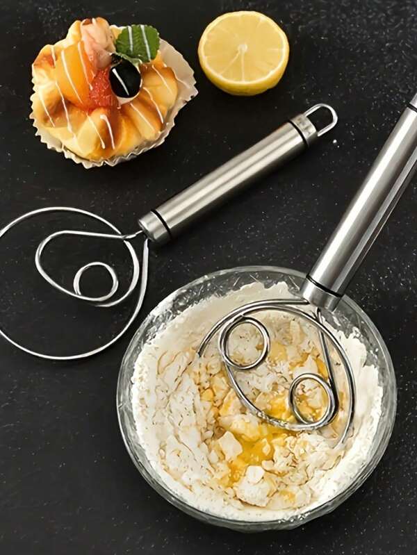 1 Stück 19cm Edelstahl Handrührgerät mit Schaber, Teigmixer, Edelstahl Handmixgerät - Dual Loch Schnellmischer Tool, zum Kochen, Backen und Mixen - Unverzichtbares Küchengerät für Restaurants, Foodtrucks und Bäckereien, perfekt zum Kochen, Mixen, Schlagen, Backen, Restaurants/Foodtrucks/Bäckereien, Geschenk zum Vatertag, Muttertag, Weihnachten, Thanksgiving, Halloween, Valentinstag