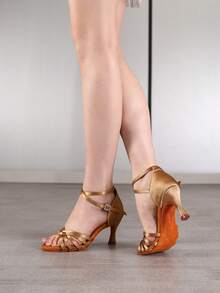 Women's Elegant Latin Dance Shoes, Ankle Strap Ballroom Dance Sandals, Salsa Stiletto Dancing Heels